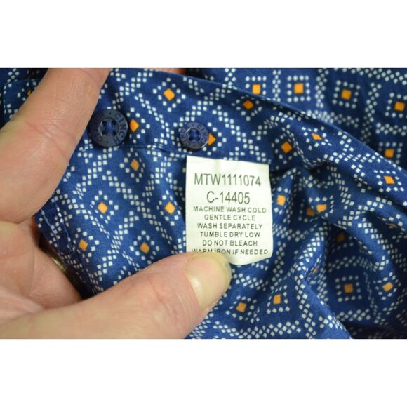 Cinch Men's Large Blue Orange Diamond Pattern Short Sleeve Button Down Shirt - Picture 12 of 13